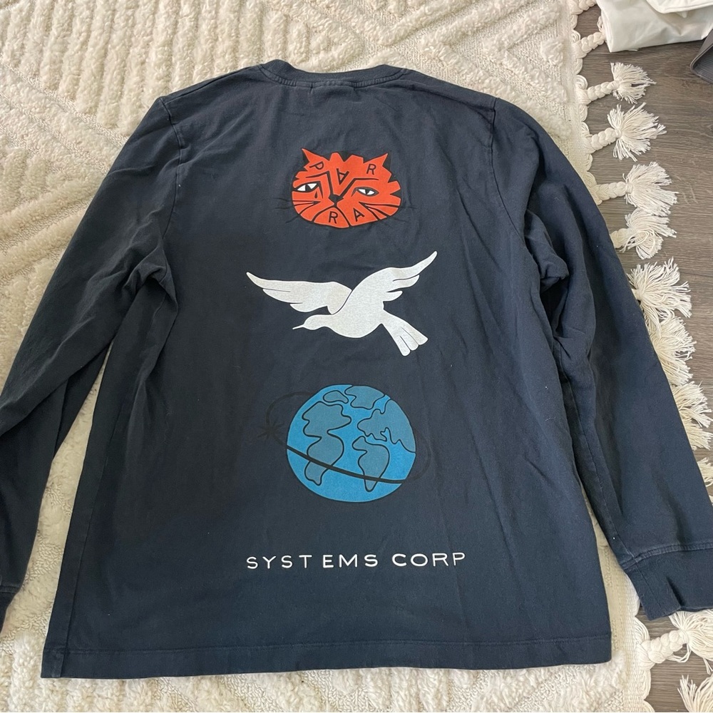 Parra Sad Cat System Bird Long Sleeve T-Shirt Navy Blue